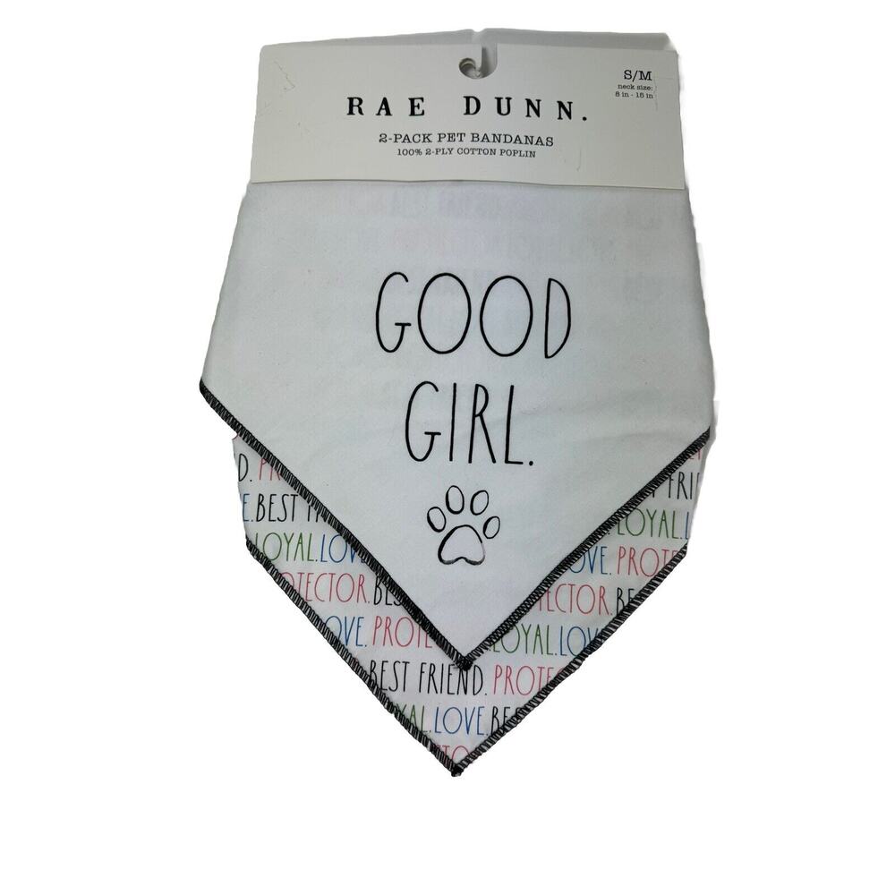 Rae Dunn 2 Pack Pet Bandannas Good Girl Size S/M 100% Cotton NWT